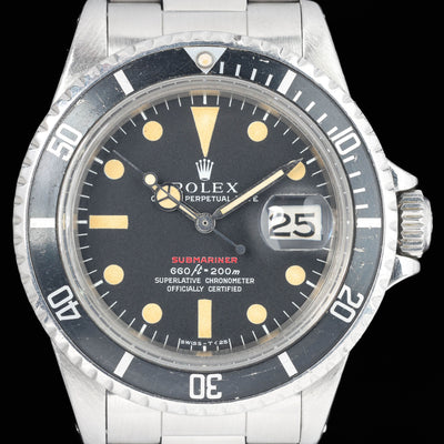 Preowned vintage Rolex Submariner Date 1680 MK4 'Red' 40mm 1970 Box & Papers | Crown Vintage Watches