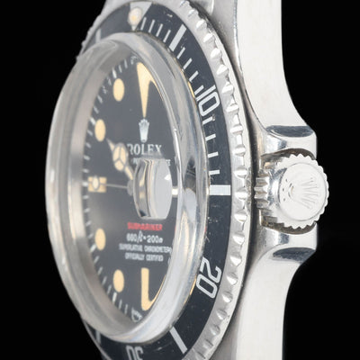 Preowned vintage Rolex Submariner Date 1680 MK4 'Red' 40mm 1970 Box & Papers | Crown Vintage Watches