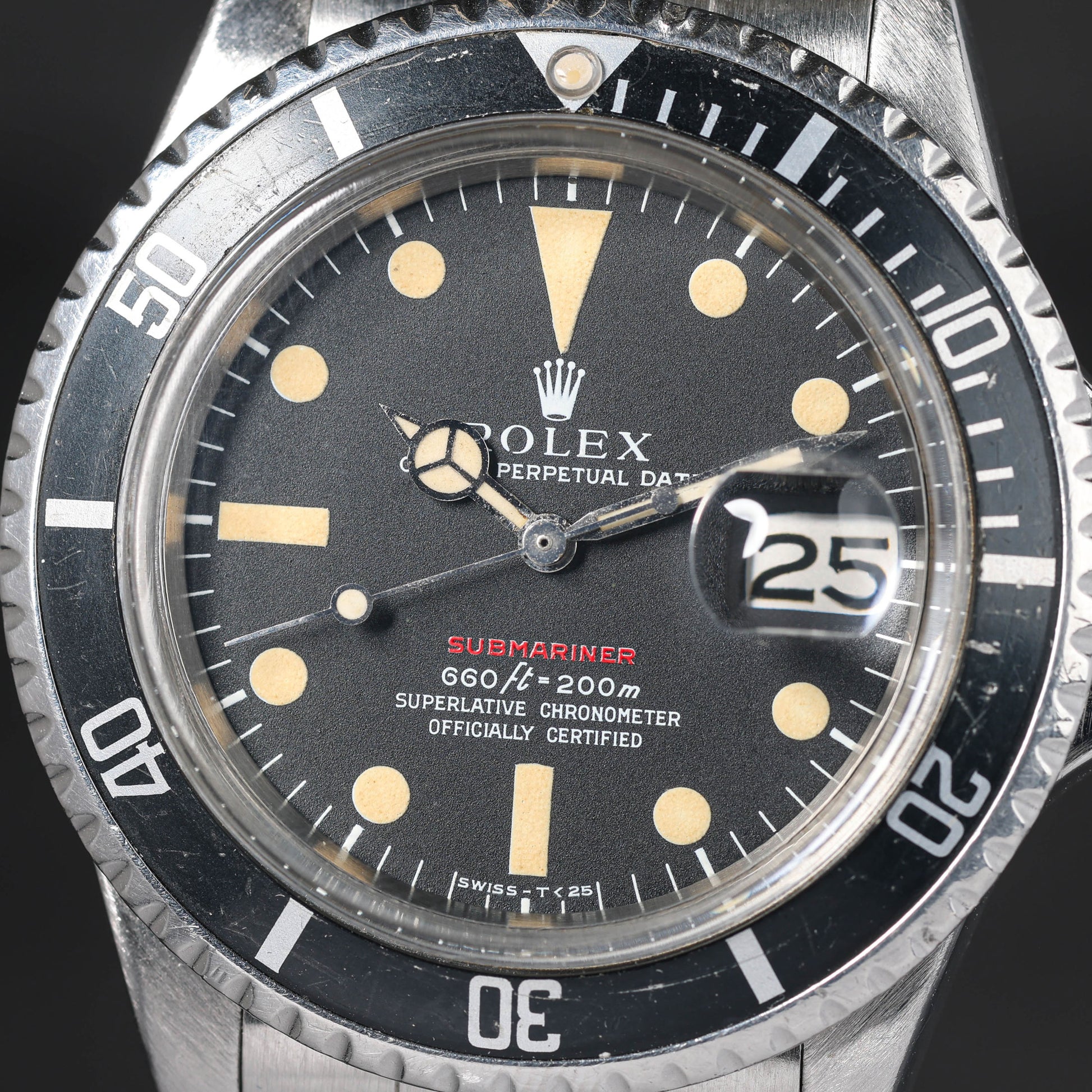 Preowned vintage Rolex Submariner Date 1680 MK4 'Red' 40mm 1970 Box & Papers | Crown Vintage Watches