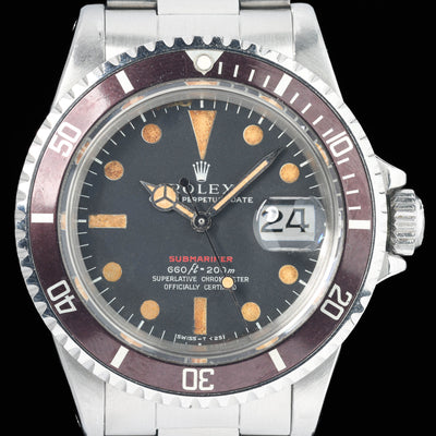 Preowned vintage Rolex Submariner Date 1680 MK4 'Red' Pumpkin Patina 40mm 1971  | Crown Vintage Watches