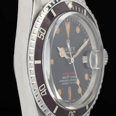 Preowned vintage Rolex Submariner Date 1680 MK4 'Red' Pumpkin Patina 40mm 1971  | Crown Vintage Watches