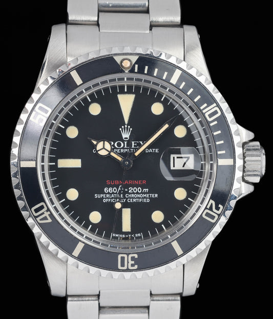 Preowned vintage Rolex Submariner Date 1680 MK6 'Red' 40mm 1974 | Crown Vintage Watches