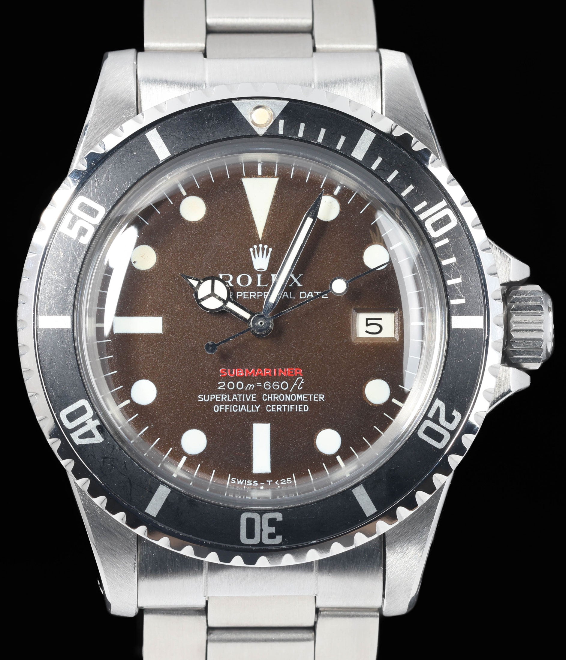 Preowned vintage Rolex Submariner Date 1680 'Red' MK2 Tropical Meters First 40mm 1970  | Crown Vintage Watches