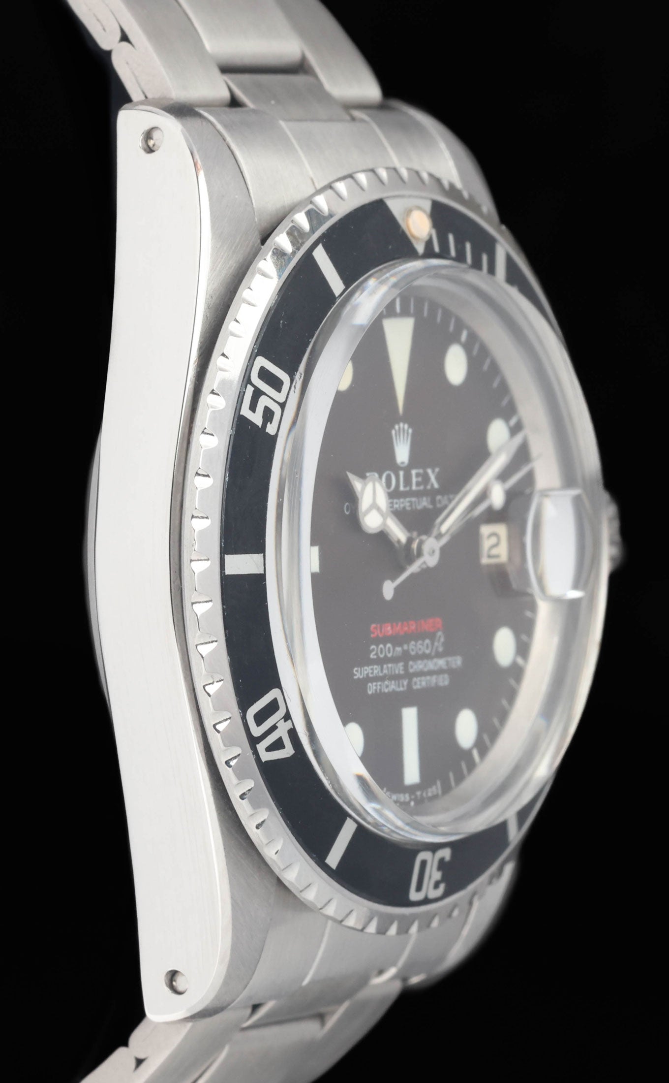 Preowned vintage Rolex Submariner Date 1680 'Red' MK2 Tropical Meters First 40mm 1970  | Crown Vintage Watches