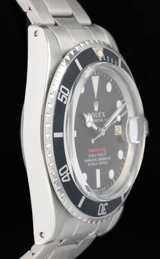 Preowned vintage Rolex Submariner Date 1680 'Red' MK2 Tropical Meters First 40mm 1970  | Crown Vintage Watches