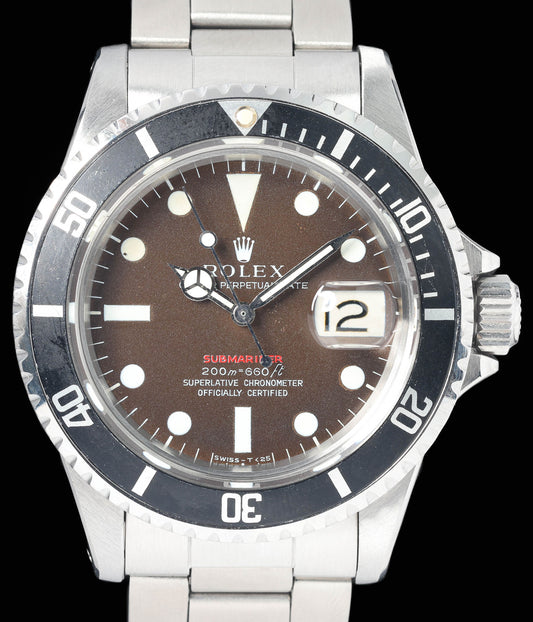 Preowned vintage Rolex Submariner Date 1680 'Red' MK2 Tropical Meters First 40mm 1970  | Crown Vintage Watches