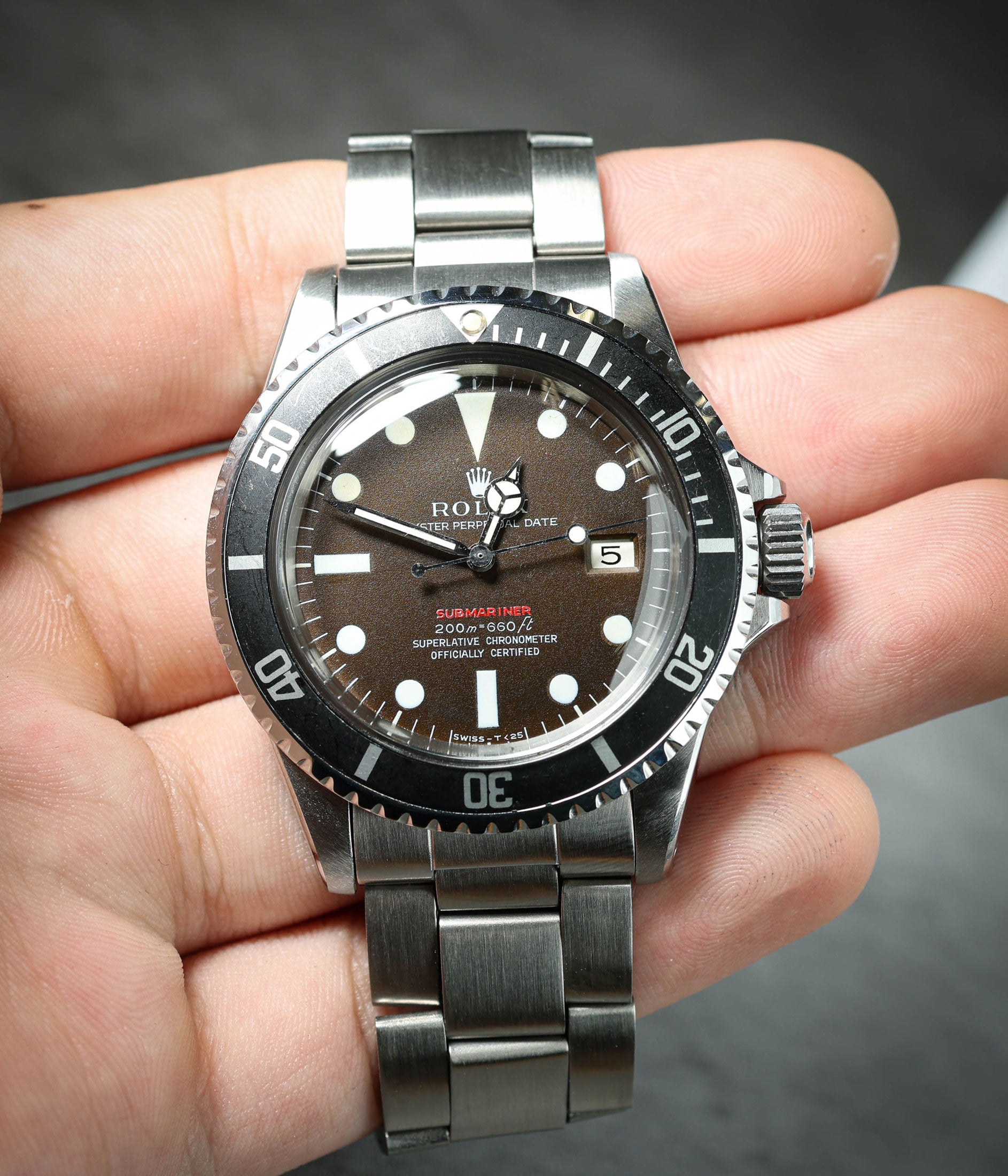 Preowned vintage Rolex Submariner Date 1680 'Red' MK2 Tropical Meters First 40mm 1970  | Crown Vintage Watches