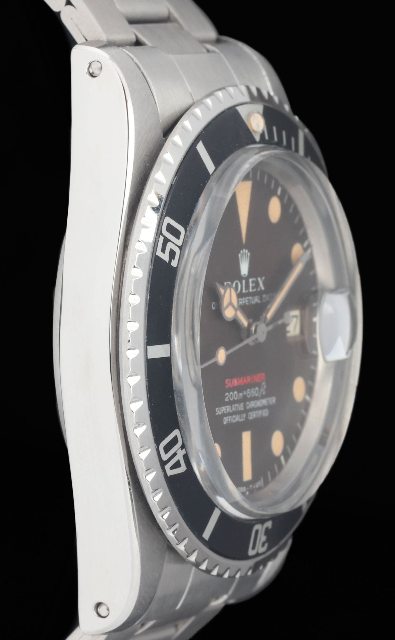 Preowned vintage Rolex Submariner Date 1680 'Red' MK2 Tropical Meters First 40mm 1970  | Crown Vintage Watches