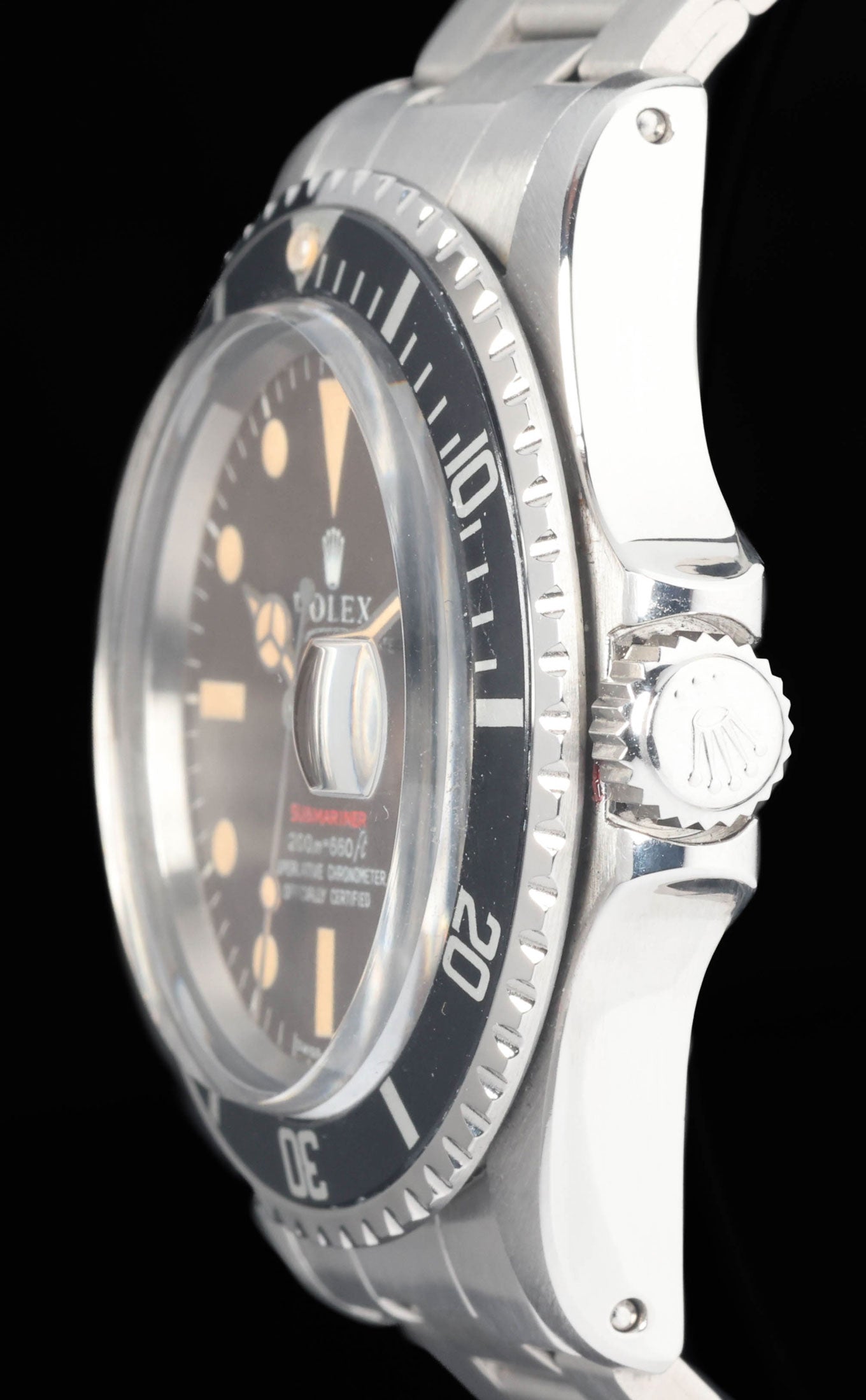 Preowned vintage Rolex Submariner Date 1680 'Red' MK2 Tropical Meters First 40mm 1970  | Crown Vintage Watches