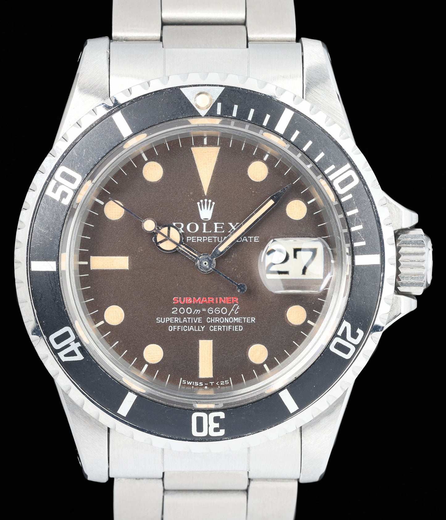 Preowned vintage Rolex Submariner Date 1680 'Red' MK2 Tropical Meters First 40mm 1970  | Crown Vintage Watches