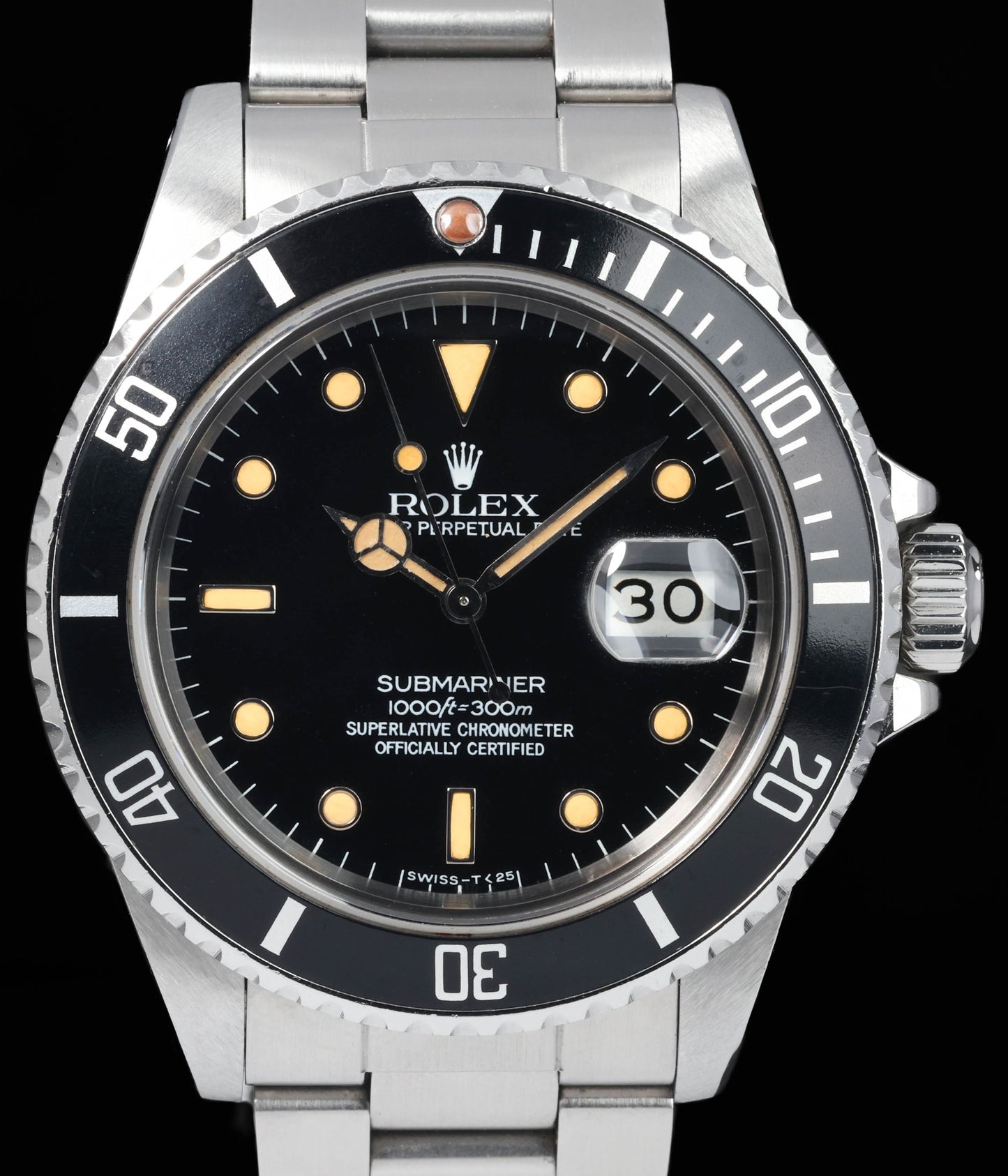 Preowned vintage Rolex Submariner 16800 'Pumpkin Dial' 40mm 1984 | Crown Vintage Watches
