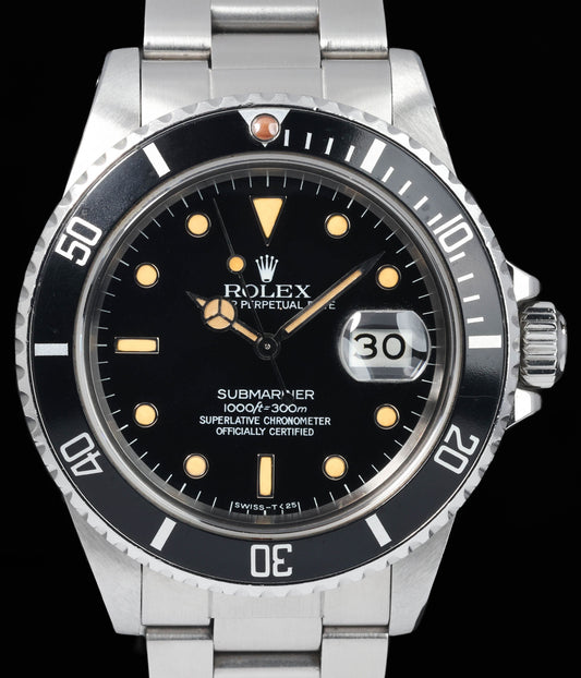Preowned vintage Rolex Submariner 16800 'Pumpkin Dial' 40mm 1984 | Crown Vintage Watches