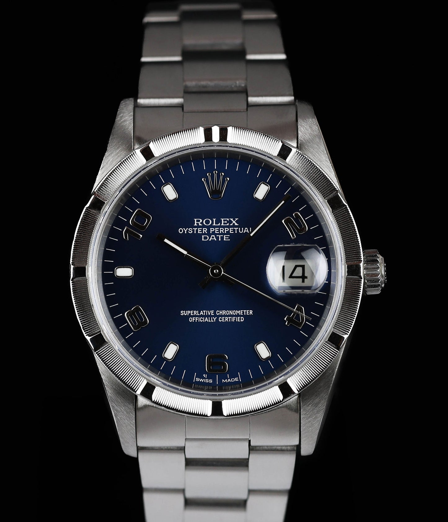 Rolex Oyster Perpetual Date 15210 Blue Dial 34MM 1993 | Box & RSC Card | Crown Vintage Watches