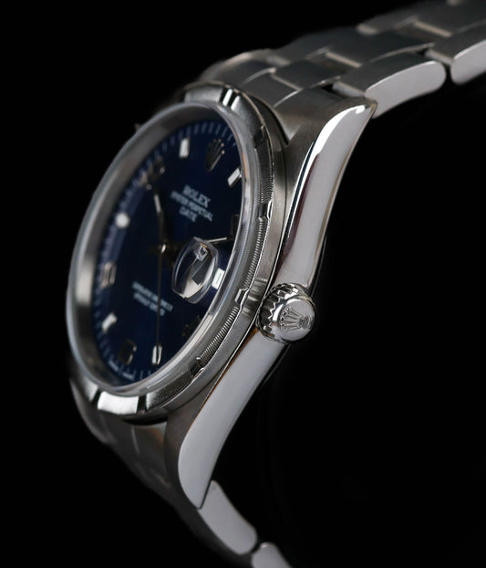 Rolex Oyster Perpetual Date 15210 Blue Dial 34MM 1993 | Box & RSC Card | Crown Vintage Watches