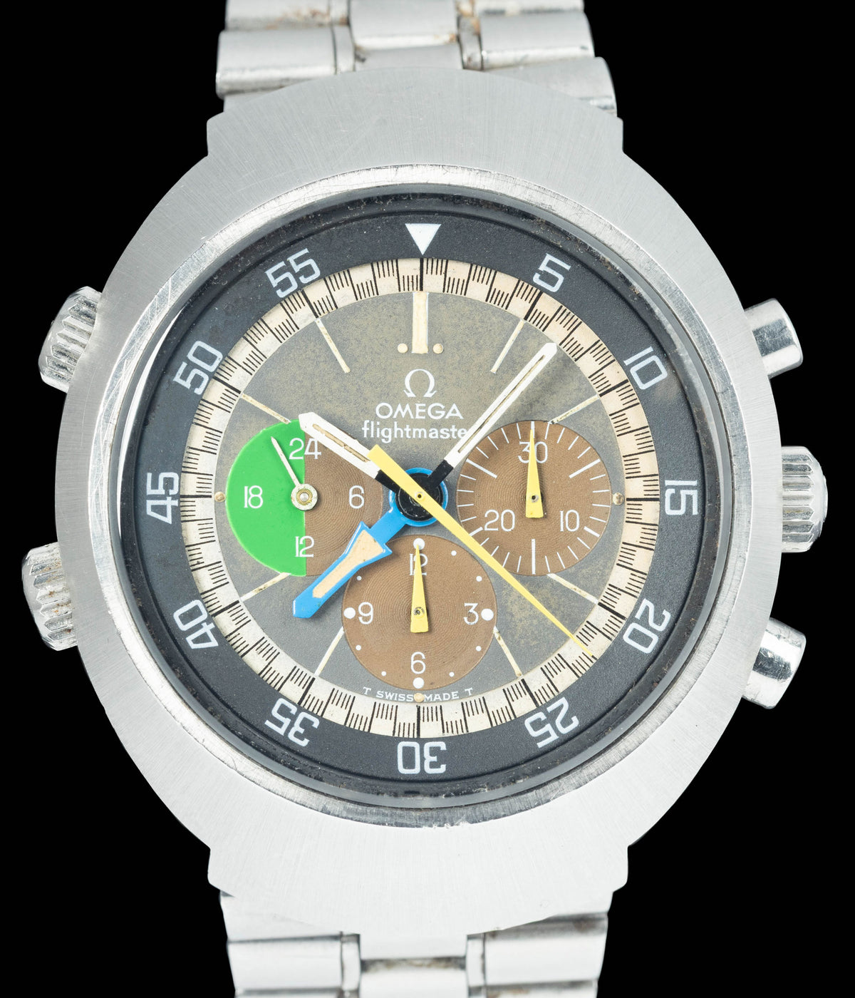 Preowned vintage Omega Flightmaster 'Tropical Dial' Unpolished 145.013 44mm Circa 1969 | Crown Vintage Watches