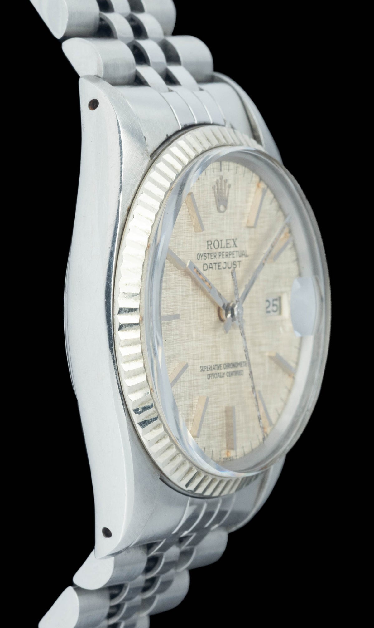 Preowned vintage Rolex Datejust 16014 'Linen Dial'  36MM 1978 Box & Papers | Crown Vintage Watches