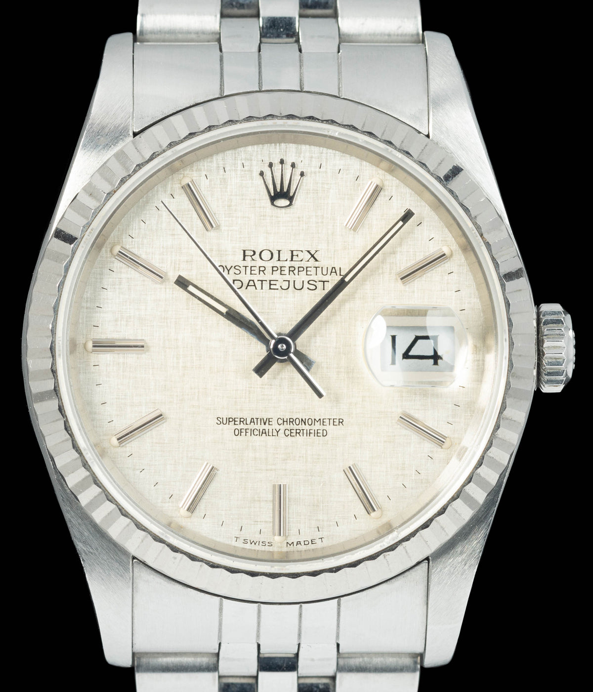 Preowned vintage Rolex Datejust 16234 'Linen Dial' 36mm Circa 1990 | Crown Vintage Watches