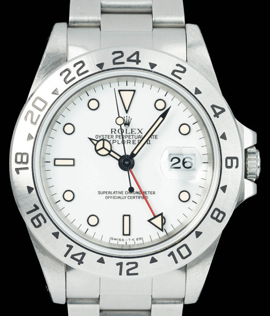 Preowned vintage Rolex Explorer II 16570 'Polar' Unpolished 40MM 1996 | Crown Vintage Watches